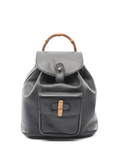 Pre-owned Gucci 2000s Bamboo-handle Leather Backpack In Black