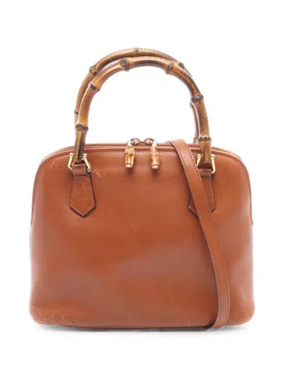 Pre-owned Gucci 2000s Bamboo-handle Leather Tote Bag In Brown