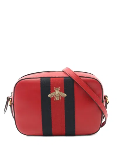 Pre-owned Gucci 2000s Bee Stripe Shoulder Bag In Red