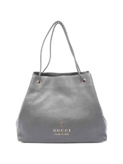 Pre-owned Gucci 2000s Braided-strap Leather Tote Bag In Grey