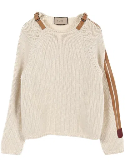 Pre-owned Gucci 2000s Buckle-strap Sweater In Neutrals
