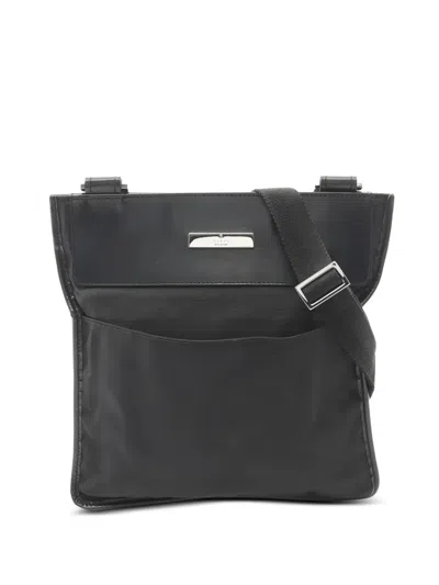 Pre-owned Gucci 2000s Canvas Leather Shoulder Bag In Black