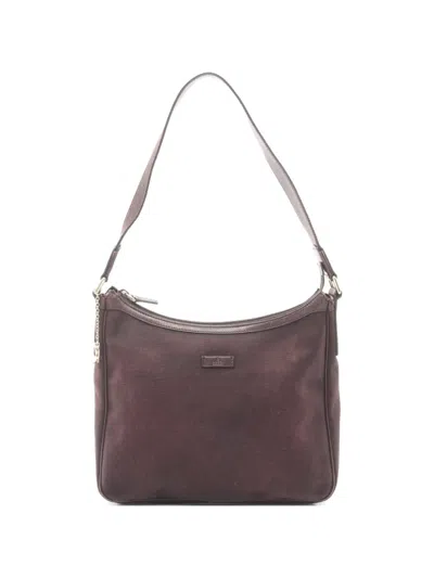 Pre-owned Gucci 2000s Canvas Leather Shoulder Bag In Brown
