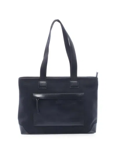 Pre-owned Gucci 2000s Canvas Leather Tote Bag In Black