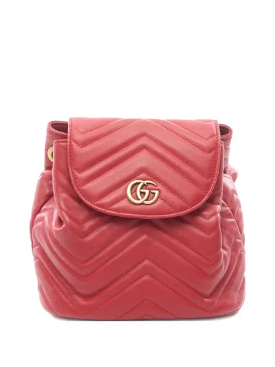 Pre-owned Gucci 2000s Chevron Leather Backpack In Red
