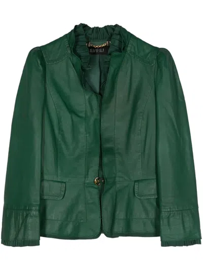 Pre-owned Gucci 2000s Cropped Leather Jacket In Green