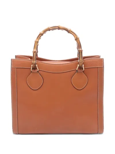 Pre-owned Gucci 2000s Diana Bamboo-handle Tote Bag In Brown