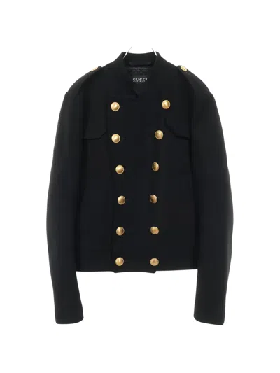 Pre-owned Gucci 2000s Double-breasted Wool Jacket In Black