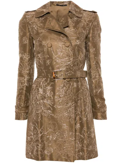 Pre-owned Gucci 2000s Floral-embroidered Coat In Neutrals