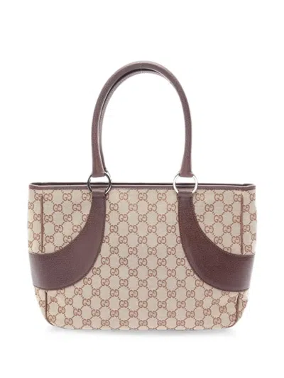 Pre-owned Gucci 2000s Gg Canvas Leather Handbag In Neutrals