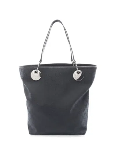 Gucci 2000s Gg Canvas Leather Tote Bag In Blue