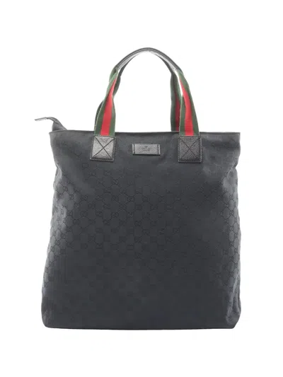 Pre-owned Gucci 2000s Gg Canvas Sherry Line Tote Bag In Black