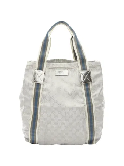 Pre-owned Gucci 2000s Gg Canvas Sherry Line Tote Bag In Gray