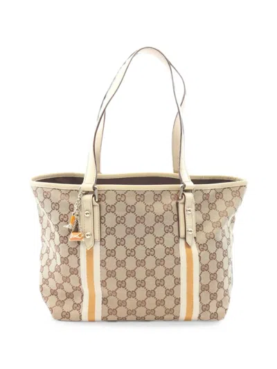 Pre-owned Gucci 2000s Gg Canvas Sherry Line Tote Bag In Neutrals