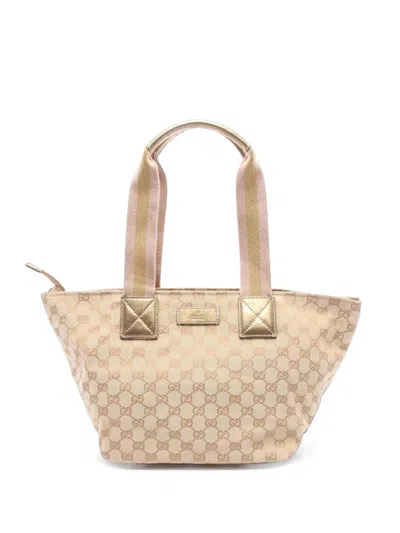 Pre-owned Gucci 2000s Gg Canvas Sherry Line Tote Bag In Neutrals