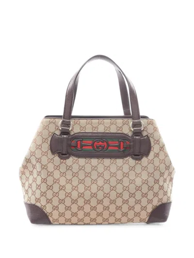 Pre-owned Gucci 2000s Gg Canvas Sherry Line Tote Bag In Neutrals