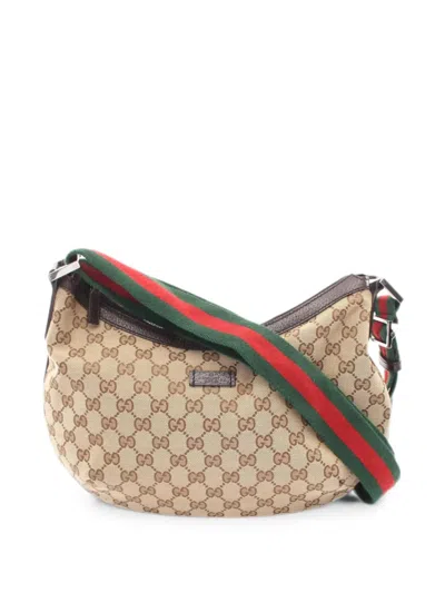Pre-owned Gucci 2000s Gg Canvas Web Shoulder Bag In Neutral