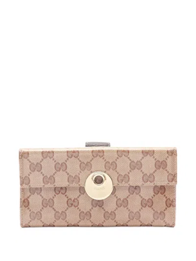 Pre-owned Gucci 2000s Gg Crystal Bi-fold Wallet In Neutrals