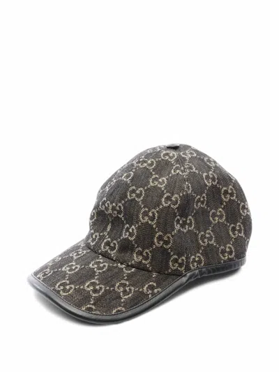 Pre-owned Gucci 2000s Gg Denim Baseball Cap In Black