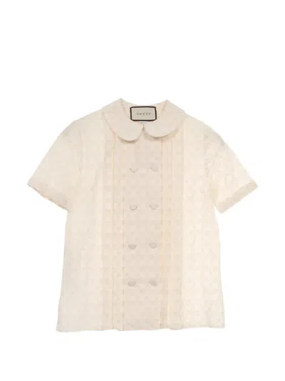 Pre-owned Gucci 2000s Gg Floral-embroidered Blouse In Neutrals