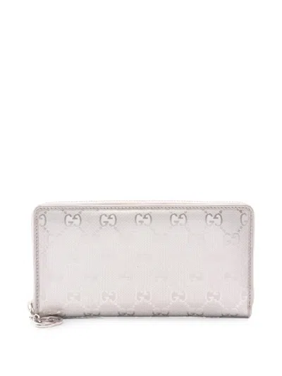 Pre-owned Gucci 2000s Gg Imprime Long Wallet In Silver