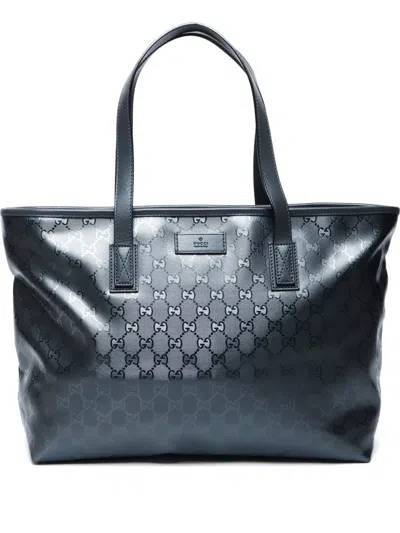 Pre-owned Gucci 2000s Gg Imprime Tote Bag In Silver
