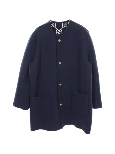 Pre-owned Gucci 2000s Gg Jacquard Reversible Cardigan In Blue