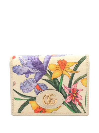 Pre-owned Gucci 2000s Gg Marmont Flora Wallet In Neutrals
