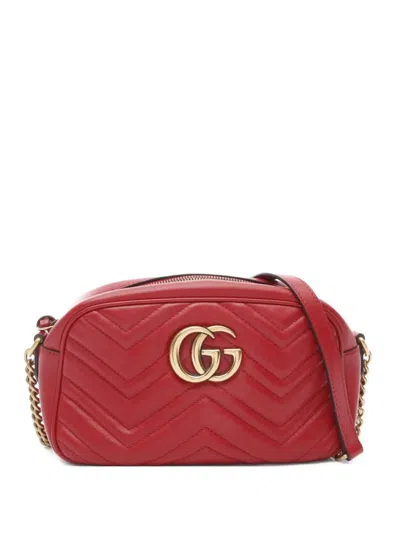 Pre-owned Gucci 2000s Gg Marmont Matelassé-quilted Chain-strap Shoulder Bag In Red