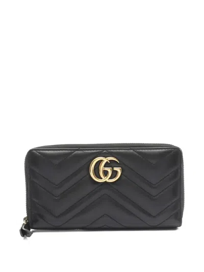 Pre-owned Gucci 2000s Gg Marmont Zip Wallet In Black