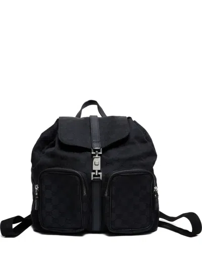 Pre-owned Gucci 2000s Gg Pattern Drawstring Backpack In Black