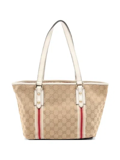 Pre-owned Gucci 2000s Gg Sherry Line Tote Bag In Neutral