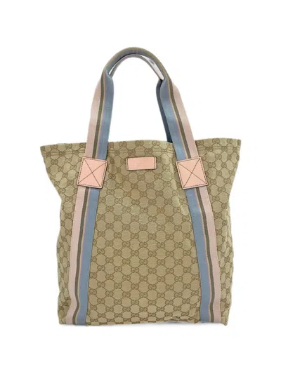 Pre-owned Gucci 2000s Gg Supreme Striped Tote Bag In Neutrals