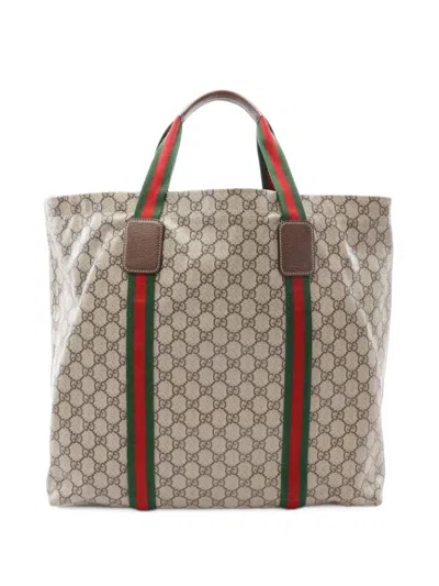 Pre-owned Gucci 2000s Gg Supreme Web Logo-pattern Tote Bag In Neutrals