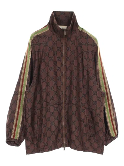 Pre-owned Gucci 2000s Gg Supreme Zip-up Track Jacket In Brown
