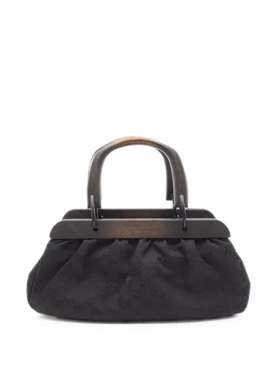 Pre-owned Gucci 2000s Gg Wood Handbag In Black