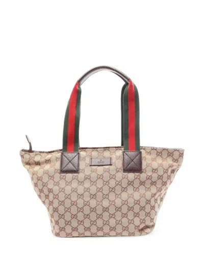 Pre-owned Gucci 2000s Gg-canvas Web Tote Bag In Neutrals