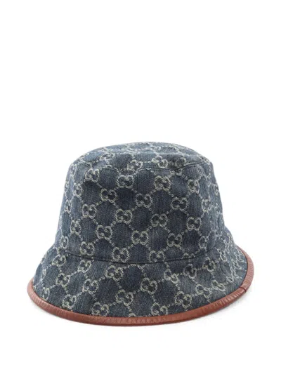 Pre-owned Gucci 2000s Gg-pattern Bucket Hat In 蓝色