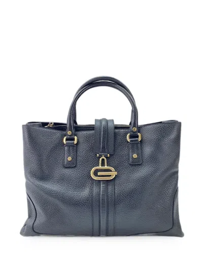 Pre-owned Gucci 2000s G-logo Leather Tote Bag In Black