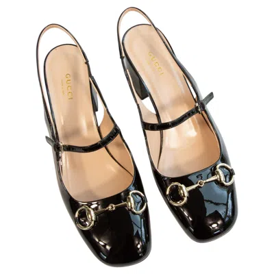Pre-owned Gucci 2000s  Black Patent Leather Horsebit Slingback Pumps
