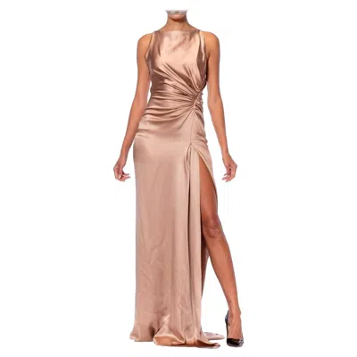 Pre-owned Gucci 2000s  Ecru Bias Cut Silk Charmeuse Minimal Trained Gown In Brown
