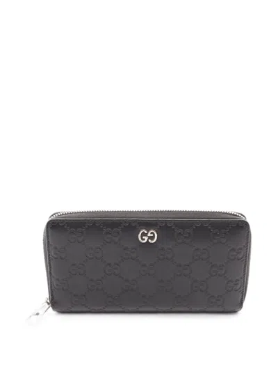 Pre-owned Gucci 2000s Ssima Zip-around Wallet In Black