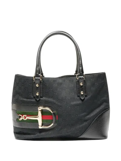 Pre-owned Gucci 2000s Hasler Gg Canvas Tote Bag In Black
