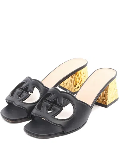 Pre-owned Gucci 2000s Interlocking G Block-heel Sandals In Black
