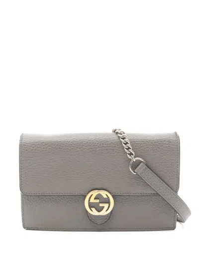 Pre-owned Gucci 2000s Interlocking G Chain Wallet In Gray