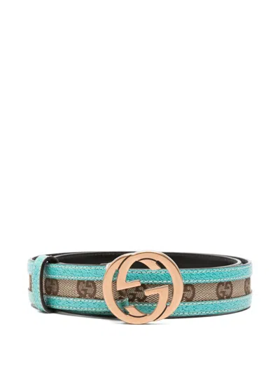 Pre-owned Gucci 2000s Interlocking G Gg Supreme Belt In Blue