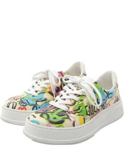 Pre-owned Gucci 2000s Interlocking G Leather Sneakers In Neutral