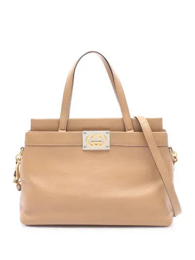 Pre-owned Gucci 2000s Interlocking G Tote Bag In Neutral