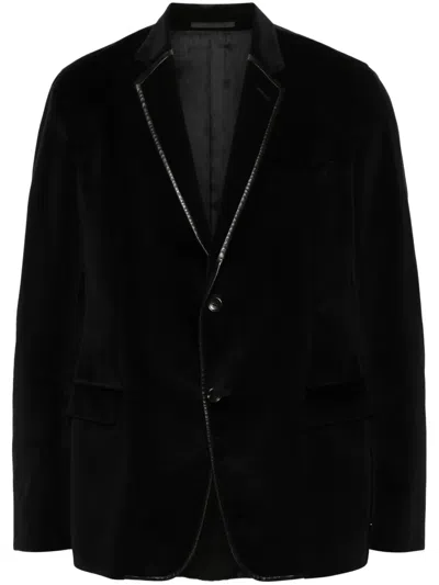 Pre-owned Gucci 2000s Leather-trimmed Velvet-effect Blazer In Black