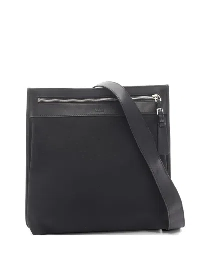 Pre-owned Gucci 2000s Leather-trim Shoulder Bag In Black